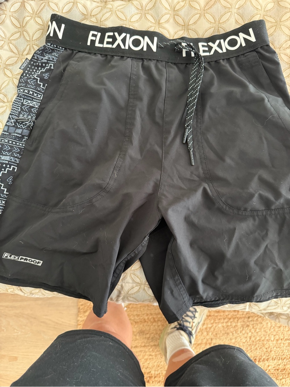 Flexi Men’s Athletic Shorts — Black with Patterned Side Panel